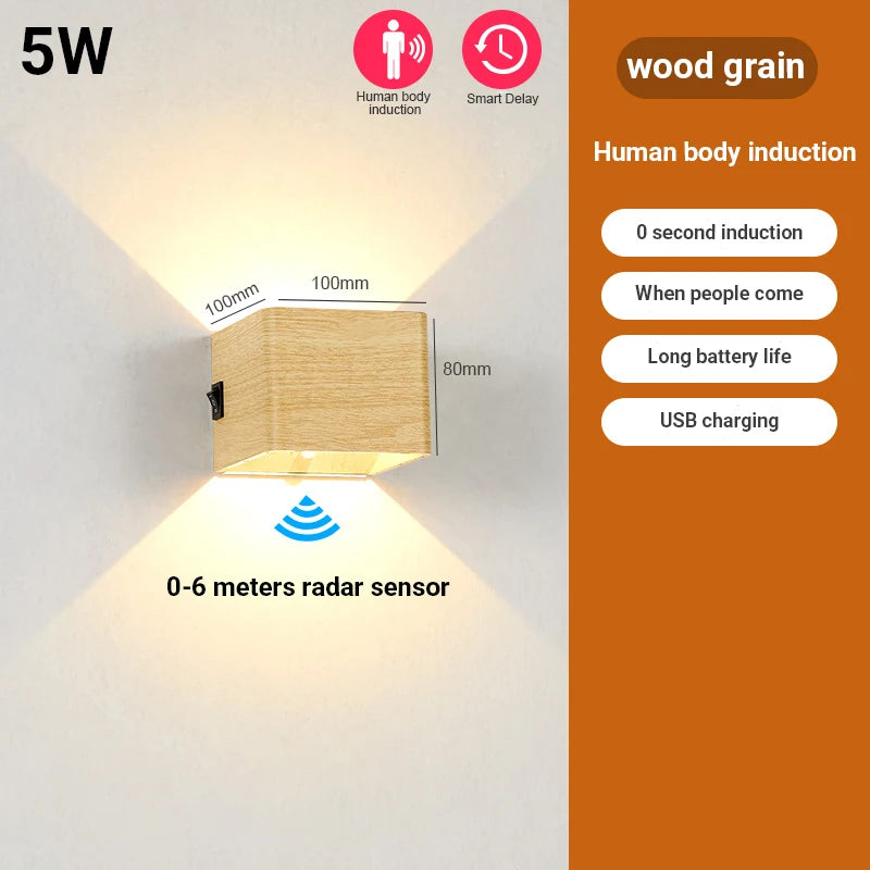 USB Rechargeable LED Wall Light Human Induction Sensor Wireless Wall Lamp Cordless Sconce Night Lamp For Bedside Bedroom Hallway