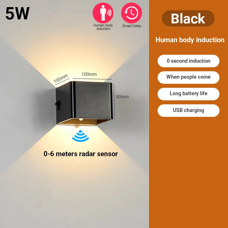 USB Rechargeable LED Wall Light Human Induction Sensor Wireless Wall Lamp Cordless Sconce Night Lamp For Bedside Bedroom Hallway